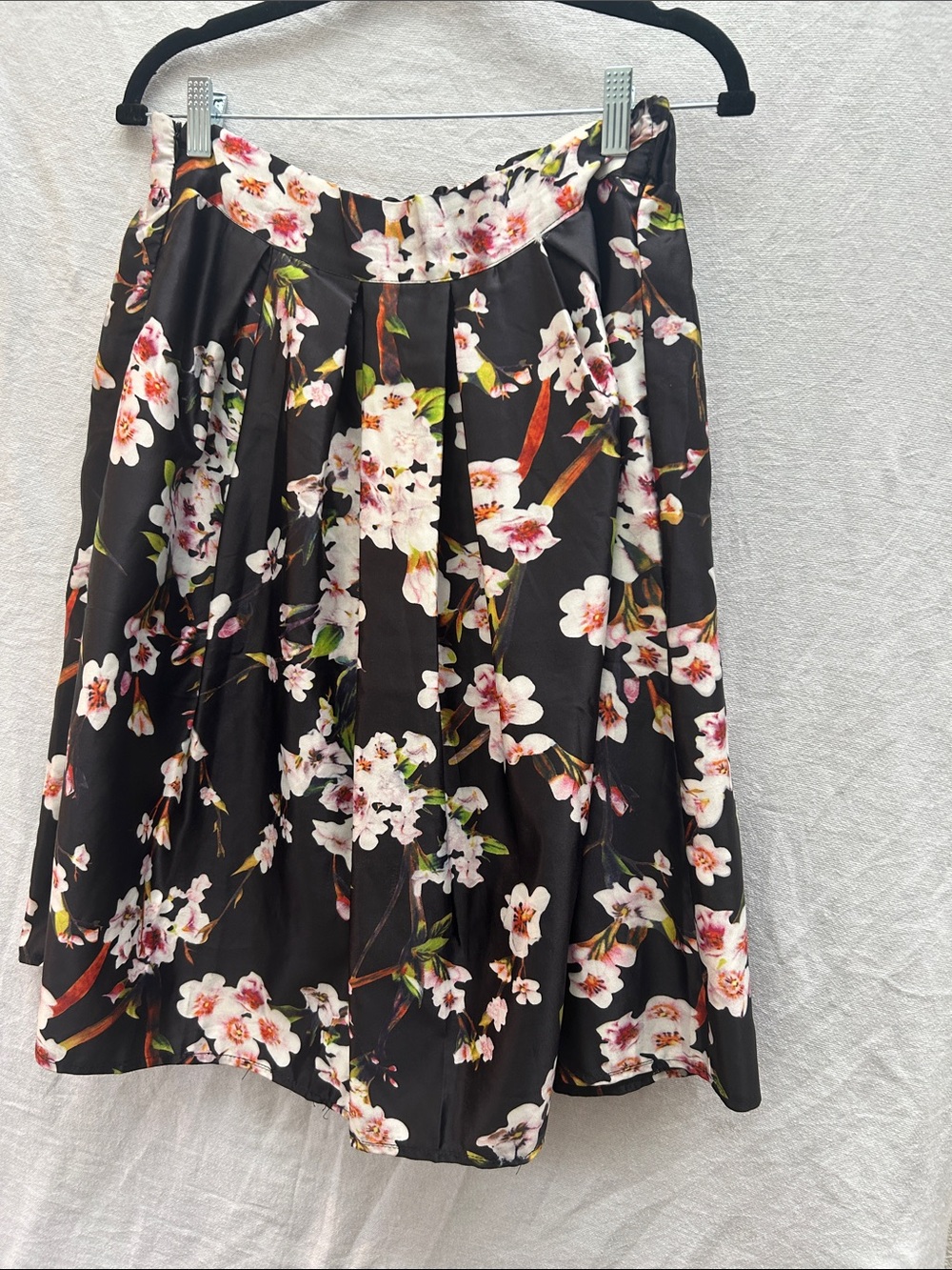 Choies Black Floral Circle Skirt with White & Pink Blossoms
